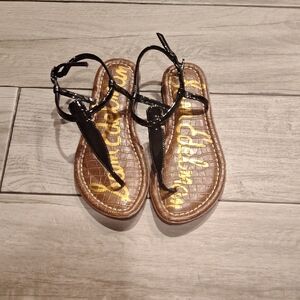🐣Sam Edelman Girls Black Minimalist Sandals with Ankle Wrap🐠🍬🍿🐬🍕